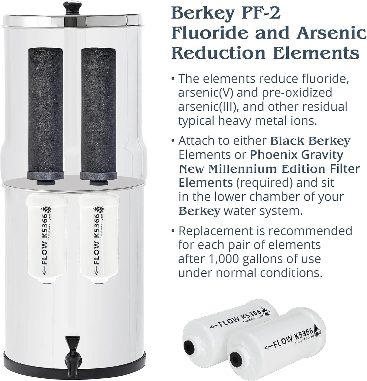 Authentic Berkey® PF-2™ Fluoride and Arsenic Reduction Elements (Set of 2 Elements)