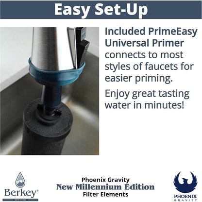 Easy Set-Up infographic showing the PrimeEasy Universal Primer on a faucet