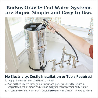 Big Berkey being filled at the sink, three simple steps, no electricity or plumbing