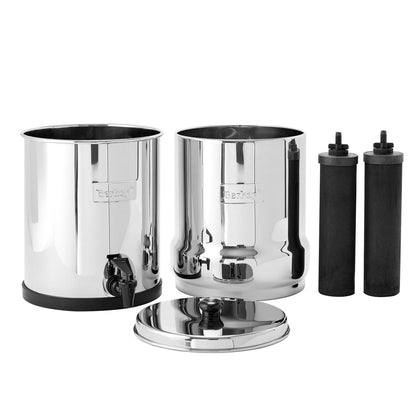 Big Berkey upper and lower stainless chambers, lid and two Phoenix elements