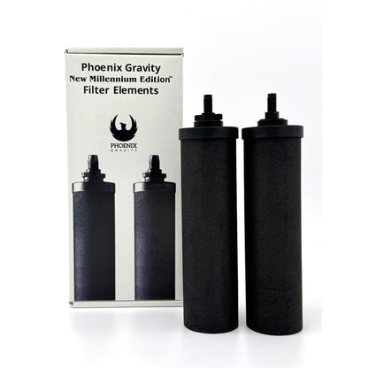 Two Phoenix Gravity New Millennium Edition filter elements next to their box